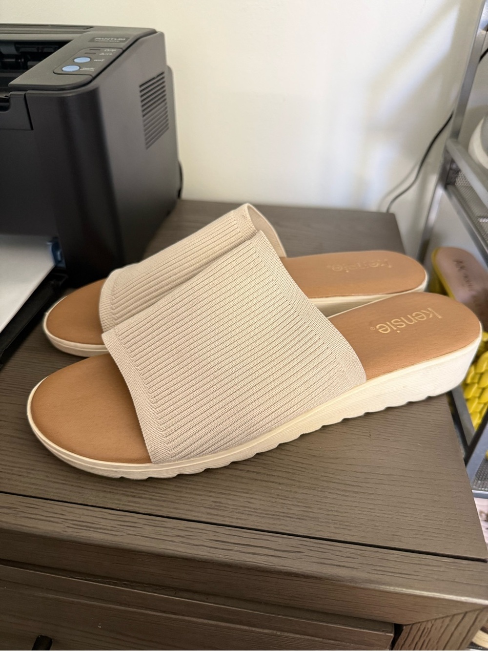 Kensie Neutral Knit Slide Sandals in Beige